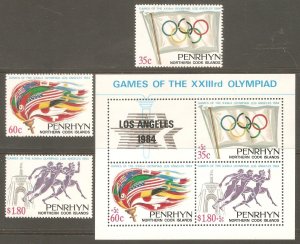 PENRHYN ISLANDS Sc# 292 - 295 MNH FVF Set of 3 + SS 1984 Olympics & Flags