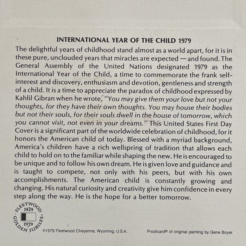 1979 FLEETWOOD Proofcard FDC Sc# 1772 International Year of the Child