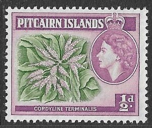 PITCAIRN ISLANDS 1957 QE2 1/2d TI PLANT Pictorial Sc 20 MH