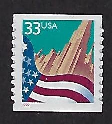3281 Catalog # Flag and  City  Single Stamp 33 Cent coil