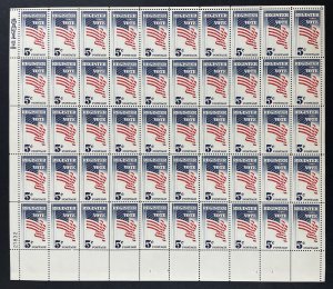 Scott 1249 REGISTER - VOTE Sheet of 50 US 5¢ Stamps MNH 1964