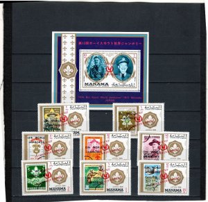 MANAMA 1972 WORLD SCOUT JAMBOREE JAPAN SET OF 8 STAMPS & S/S OVERPRINTED MNH 