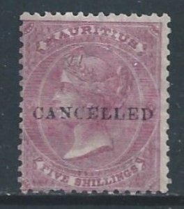 Mauritius #41 Mint No Gum Ovptd. Cancelled 5sh Queen Victoria - Wmk. 1