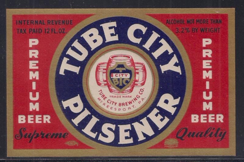 Beer Label: Tube City Pilsner McKeesport PA IRTP notice Mint and pretty design