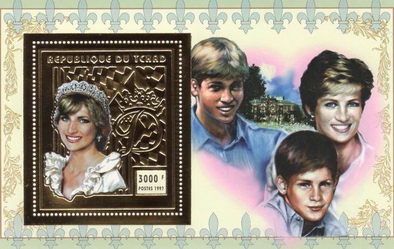 Chad 1997 Mi.#Block 277A  Diana with Harry & William SS Gold Perf.MNH VF