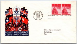 U.S. FIRST DAY COVER NATIONS UNITED FOR VICTORY PR PATRIOTIC STAEHLE CACHET 1943