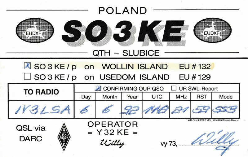 9750 Amateur Radio QSL Card SLUBICE POLAND
