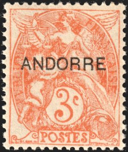 Andorra (French) #3  MNH - 3c org  French Stamp Overprinted (1931)