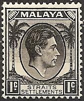 Straits Settlements 238 Mint OG 1937 1c black KGVI Defin.