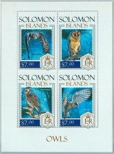 M1368 - SOLOMON ISLANDS - ERROR, 2013 MISSPERF SHEET: Owls, Birds, Fauna