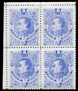 Colombia, Colombian States - Bolivar #43a, 1884 5c blue, perf. 12, block of f...