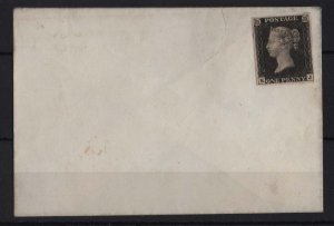 GB 1840 1d black plate 6 KJ fine unused affixed unaddressed env, 4 close-good
