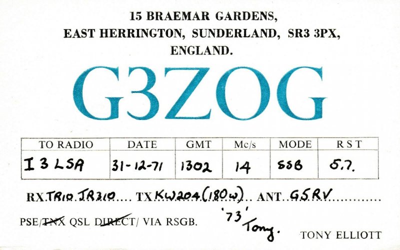 7030 Amateur Radio QSL Card  HERRINGTON ENGLAND