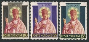 Vatican 182-184 hinged. Michel 220-222. Canonization of Pope Pius X, 1954.