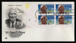 #C129 40c William T Piper-Plate Block, Art Craft H/C FDC **ANY 5=FREE SHIPPING**