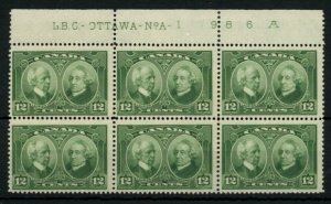 ?#147 Laurier MacDonald A-1 Plate block 6 F MNH Cat$180 Canada mint 