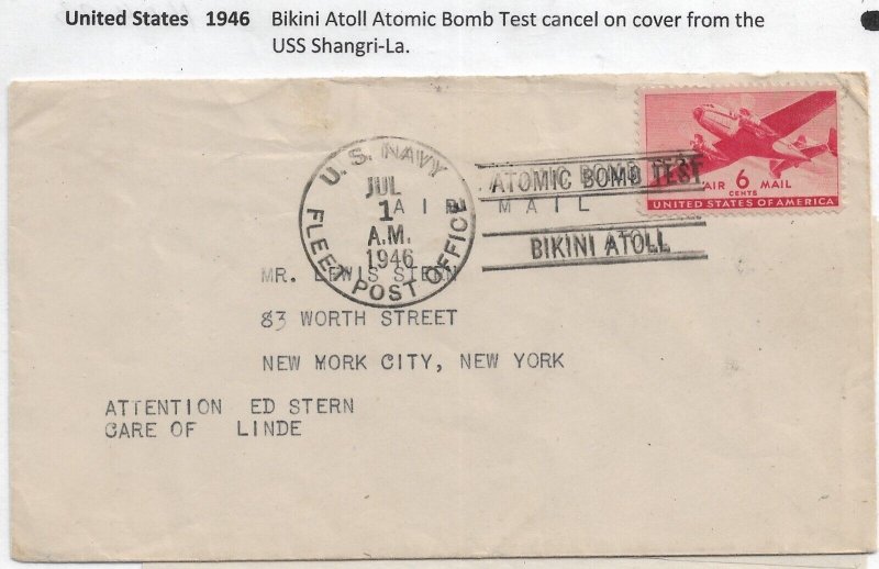 USS Shangri-La to New York CIty  1 July 1946 Bikini Atoll Bomb Test (N7760)