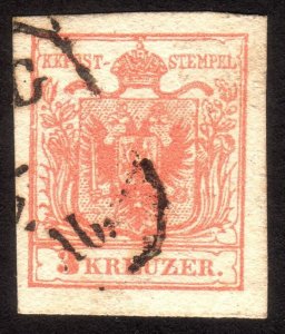 1850, Austria 3Kr, Used, Sc 3