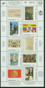 VENEZUELA 1352, DIFFERENT COMMEMORATIONS. SHEET OF 10. MINT, NH. F-VF.