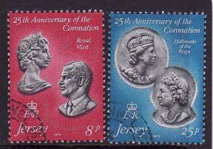 Jersey-Sc#195-6- id8-used set-QEII-25th Coronation-1978-