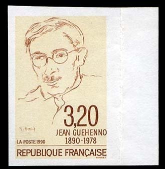 France, 1950-Present #2213 (YT 2641) Cat€15, 1990 Jean Guehenno, imperf. sh...