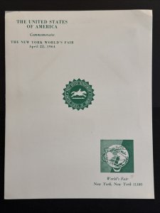 1964 NY Worlds Fair 5 cent Stamp First Day Ceremony Program Sc# 1244, U546