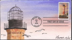 Set of 5 Fisher Hand Painted FDCs for the 2009 Gulf Coast Lighthouses Issue