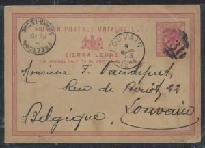 SIERRA LEONE (P0404B) 1896 QV PSC 1D TO BELGIUM