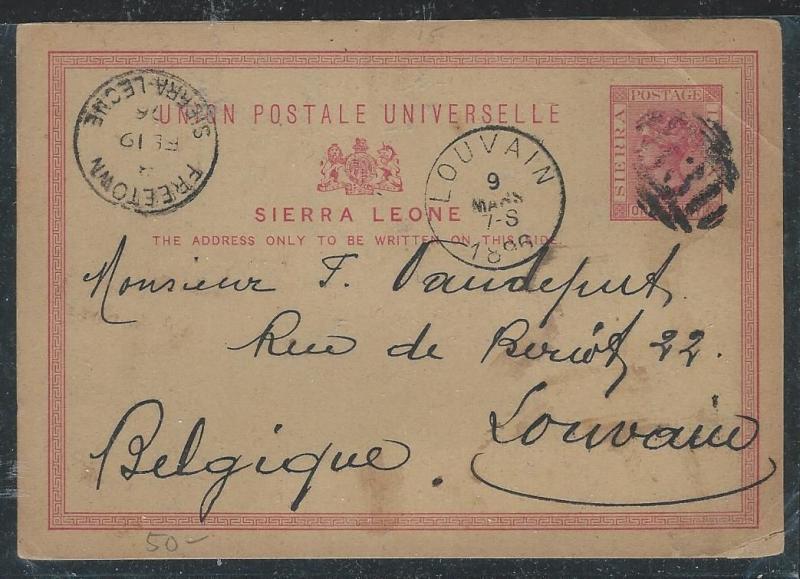 SIERRA LEONE (P0404B) 1896 QV PSC 1D TO BELGIUM