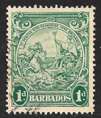 BARBADOS 1938-47 KGVI 1d Green BADGE OF COLONY Issue Sc 194A VFU
