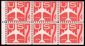 US #C60a 7c Airmail Booklet Pane, Red,  VF/XF mint never hinged,  Super Color...