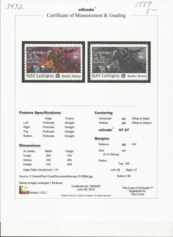 # 1559 MINT NEVER HINGED SYBIL LUDINGTON VF+