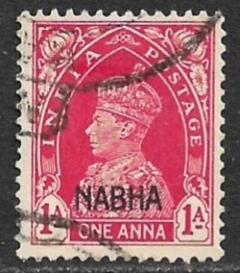 INDIA ICS NABHA 1942 KGVI 1a Carmine Sc 90 VFU