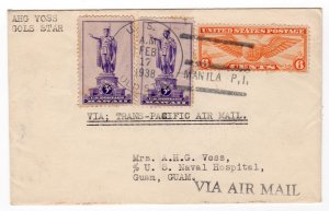 Hawaii 3c(2), Winged Globe 6c clipper airmail Philippine Islands to Guam 1938