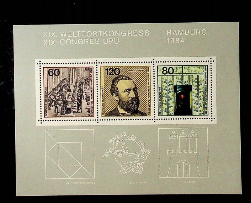 GERMANY Sc 1420 NH SOUVENIR SHEET OF 1984 - UPU - (DL24)