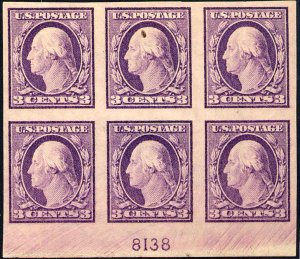 1917 US Stamp #483 A140 3c Mint Hinged Plate Block of 6 Catalogue Value $125