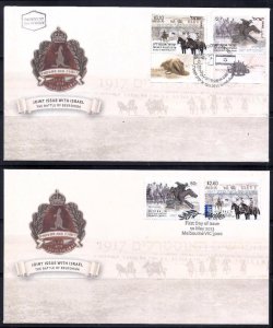 ISRAEL AUSTRALIA 2013 JOINT ISSUE LIGHT HORSE 1917 BOTH STAMPS ON AUSTRALIA  FDC