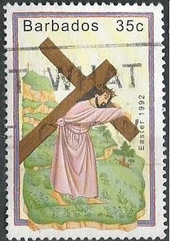 Barbados 818 (used) 35c Easter: Christ bearing cross (1992)