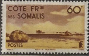 Somali Coast 252 (mh) 60c Khor-Angar outpost, choc & dp yel (1947)