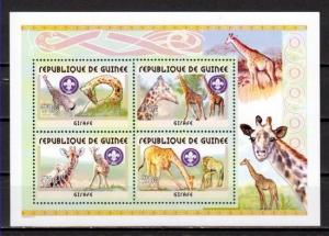 Guinea, Mi cat. 3349, BL671. Giraffes & Scout Logo sheet of 4.