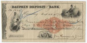 1873 Dauphin Deposit Bank vignetted check RN-J5 [y3631]