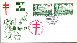 Philippines FDC 1958 - Fight TB - 2 x 5+5c Stamp - Pair - F43565