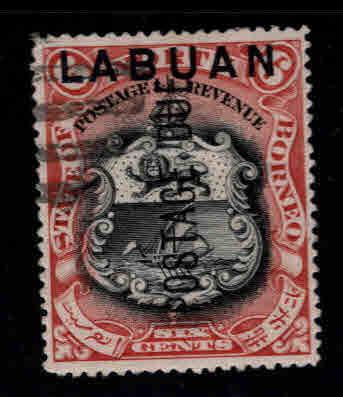 Labuan Scott J5a Used CTO perf 14.5x15 Coat of Arms Postage Due opt  CV $120