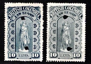 van Dam BCL5 British Columbia Law Stamp - 10c - punch varieties, Second Series