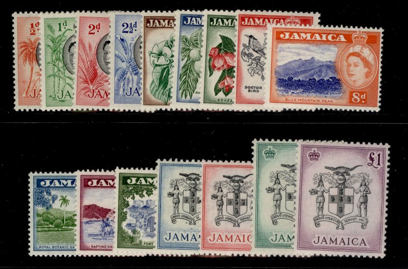 JAMAICA QEII SG159-172, complete set, LH MINT. Cat £95. 