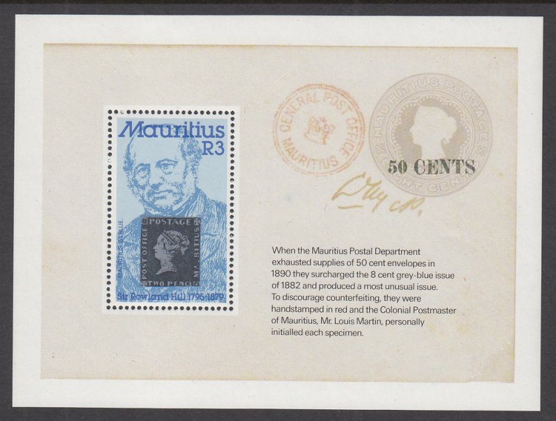 Mauritius 487 Rowland Hill Souvenir Sheet MNH VF