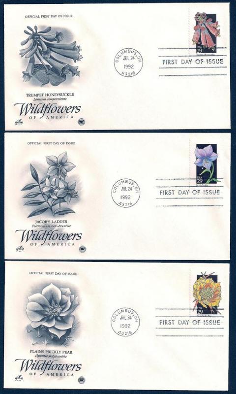 UNITED STATES FDCs (50) 29¢ Wildflowers 1992 Postal Commem