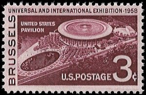 U.S. Scott # 1104  1958 3c brn pur  Aerial View of US Pavilion  mint-nh- vf