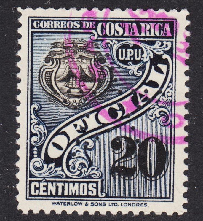 Costa Rica Scott O88 VF used with perfins (star).