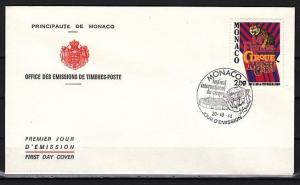 Monaco, Scott cat. 1650. Circus issue. First day cover. Tiger shown. ^